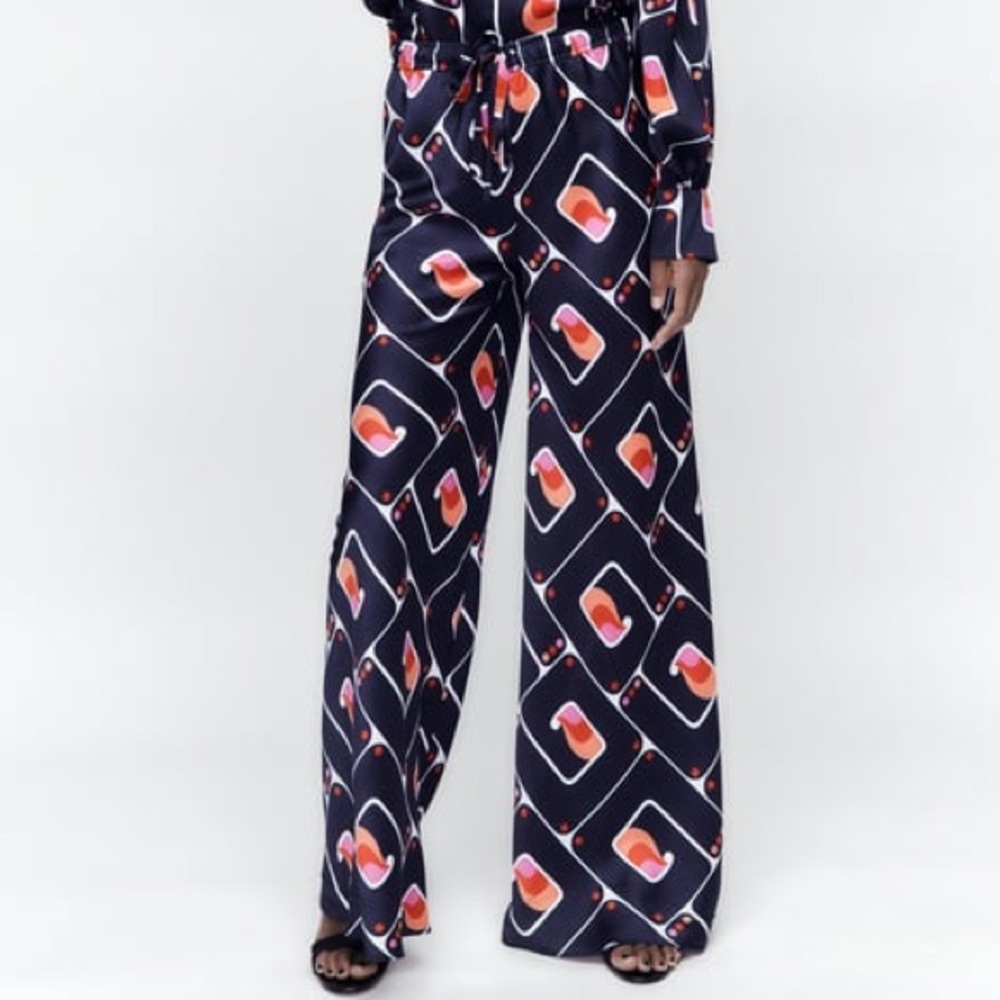 Zara geometric print satin pants